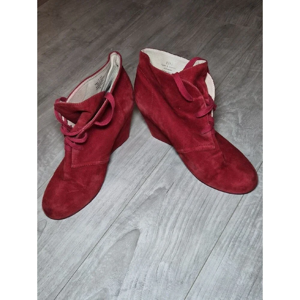 Didi Leather Red Suede Booties 39 Lace-Up Women's Ankle Boots